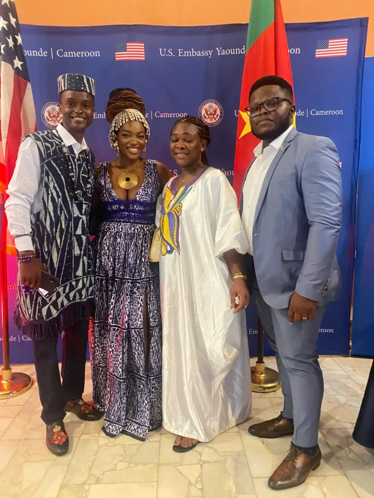 Guests before the U.S. Embassy Yaoundé backdrop